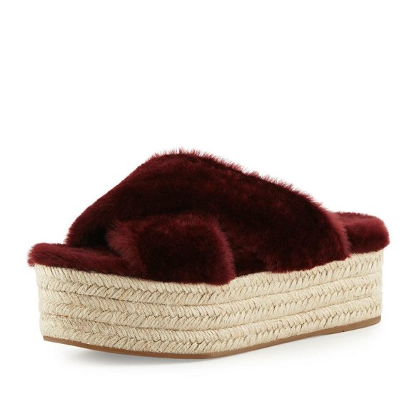 Miu Miu Shearling Crisscross Slide Sandals 41